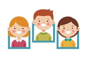 Three Smiling Children Cartoon in Frames Isolated on White vector