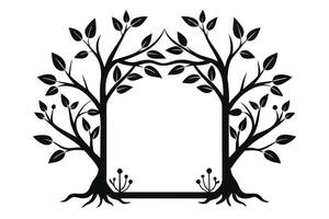 Silhouette Tree Branches, Roots, Leaves, White Background Design Element vector