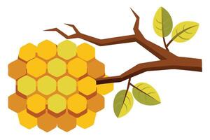 Hexagon Honeycomb Hanging Branch with Leaves Isolated on a White Background vector