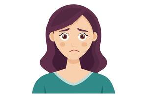 Sad Brunette Woman with Downcast Eyes and Frowning Expression on Transparent Background vector
