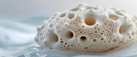 Unique texture of natural sponge with visible pores and bubbles close up photo