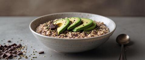 Avocado Chocolate Overnight Oats with Hemp Seeds and Rich Cocoa Flavor photo