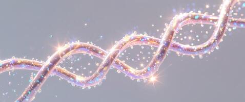 An abstract glowing double helix strand with shimmering particles. photo