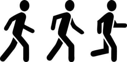 Stick Figures Walking and Running on White Background Icons Set vector