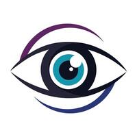 Abstract Eye with Teal Iris, White Sclera, Eyelashes, and Colored Arcs Logo vector
