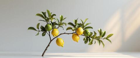 Lemon tree with lemon fruits on white background photo