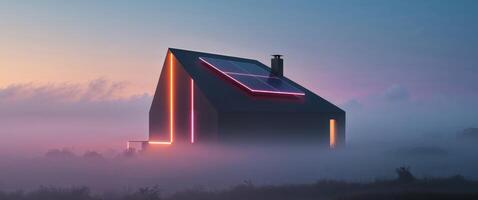 A house with neon lights on top of it photo