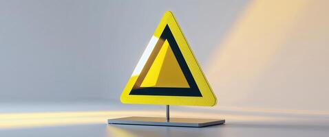 Triangular Reflective Warning Sign with Vivid Yellow Color and Stand Design. photo