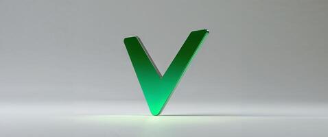 Holographic green compliance tick symbol for certification concept with copy space. photo