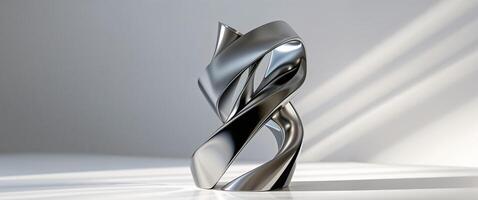 An asymmetrical titanium trophy featuring a sleek reflective twist design photo