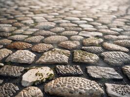 Textured Cobblestone Surface with Dark and Light Brown Tones. photo