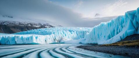 dynamic nature of glaciers representing continuous freezing and thawing processes and their impact on shaping land. photo