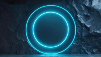 Glowing Circular Portal with Blue Light on Dark Textured Background photo