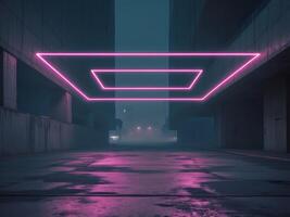 Neon square shapes illuminate a dark urban space creating a striking visual effect at night photo