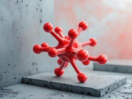 Red Molecular Structure on Concrete Surface with Abstract Background. photo
