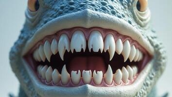 A close up of a monster's mouth with teeth showing. photo