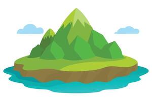 Floating Island with Green Mountains and Blue Clouds on a White Background vector