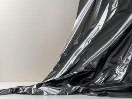 A black curtain with shiny fabric photo