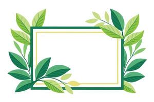 Rectangular with Green Border and Decorative Green Foliage on White Background vector