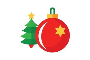Flat Christmas Ornament with Star and Simple Green Tree on White Background vector