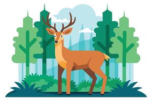 Elegant Deer in Forest Setting with Trees and Sky Design vector