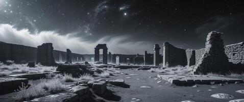 Desolate Ruins of an Ancient Lunar Civilization in the Starry Skies. photo