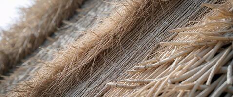 Rustic thatched roof texture for natural design and decoration projects photo