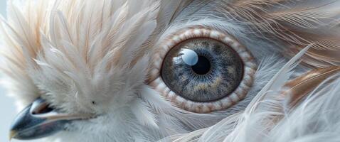 A Close Up View Of A Birds Eye And Feathers. photo