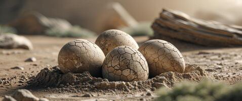 Dinosaur egg fossils discovered in their nest. photo