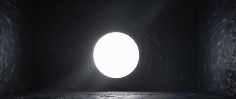 An empty room with a light shining through a hole photo