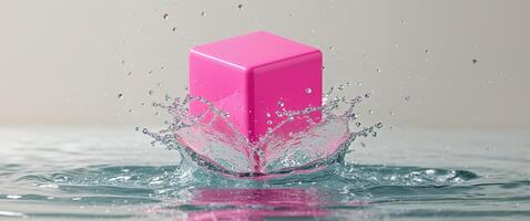 A pink object creating a water splash effect. photo