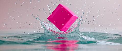 A pink object creating a water splash effect photo