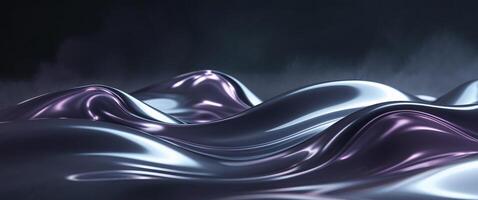 Abstract representation of flowing liquid metal with smooth curves and reflections in a dark setting. photo
