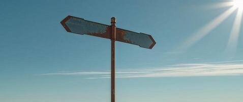 Empty signpost showing two opposite directions in a sunny day. photo
