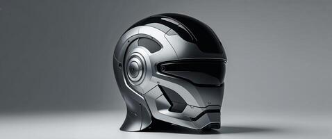 A futuristic robotic helmet with a sleek and intricate design photo