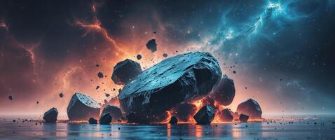 A rock formation with a fire and lightning photo