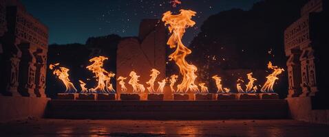 A fire is burning in front of a building photo