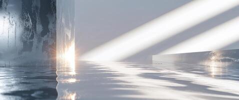 Dramatic sunlight reflections on metallic surface for abstract design. photo