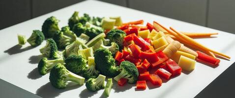 Colorful Chopped Vegetables Ready for Salad Preparation. photo