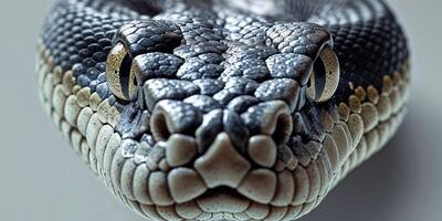 A close up of a snake's head with its eyes open photo