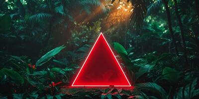 A red triangle in the middle of a jungle photo