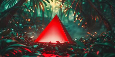 Luminous Red Triangle in a Tropical Jungle Setting photo