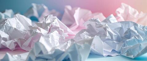 Abstract crumpled paper texture with pink and blue gradient for creative design. photo