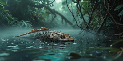 Ornate Aquatic Creature Emerging From Jungle Waters photo