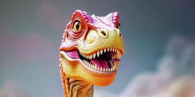 A colorful dinosaur with a big smile on its face photo