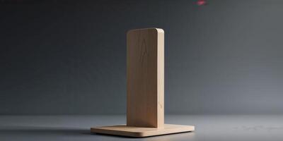 Natural Wooden Display Stand on Dark Background for Product Showcase. photo