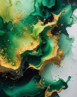 Abstract Digital Artwork Showing Textured Surface with Green Gold and Dark Colors. photo