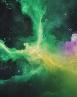 abstract green galaxy space background colorful cosmos universe backdrop. photo