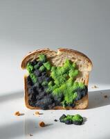 A powerful visual of moldy bread highlighting the dangers of food spoilage and health risks. photo