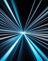 Futuristic Blue Light Speed Lines on Black Background Copy Space. photo